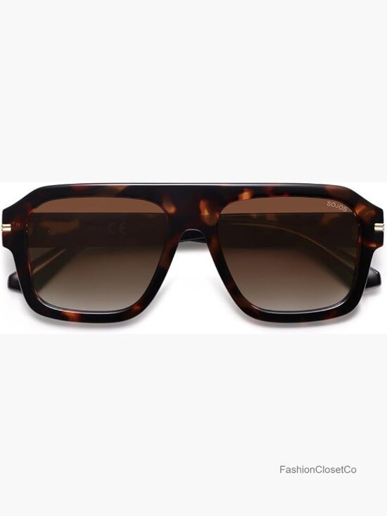 Retro Thick Polarized Aviator Sunglasses, Oversized Square Shades main image 6